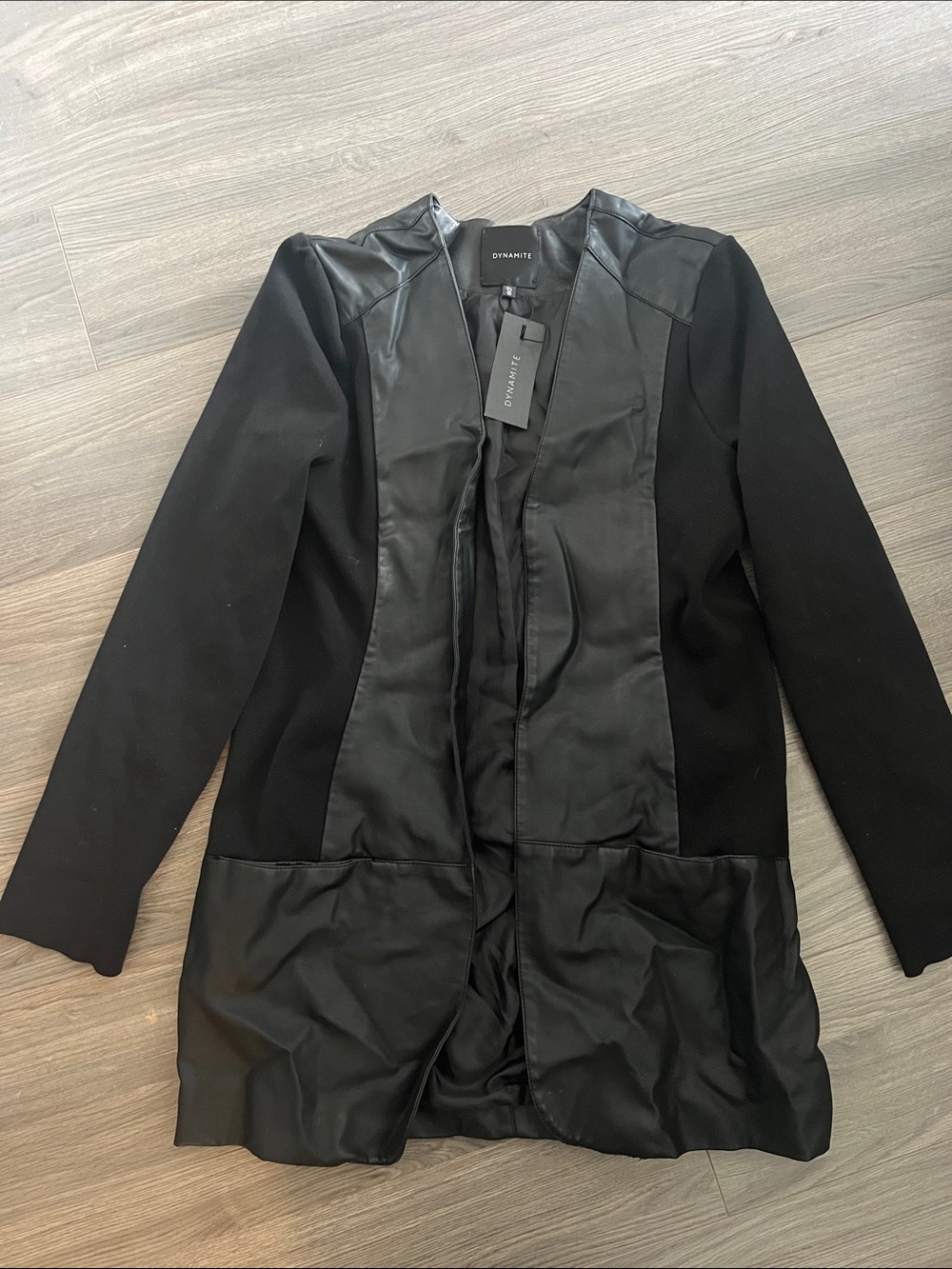 Dynamite Black Long Jacket with Faux-Leather Panels